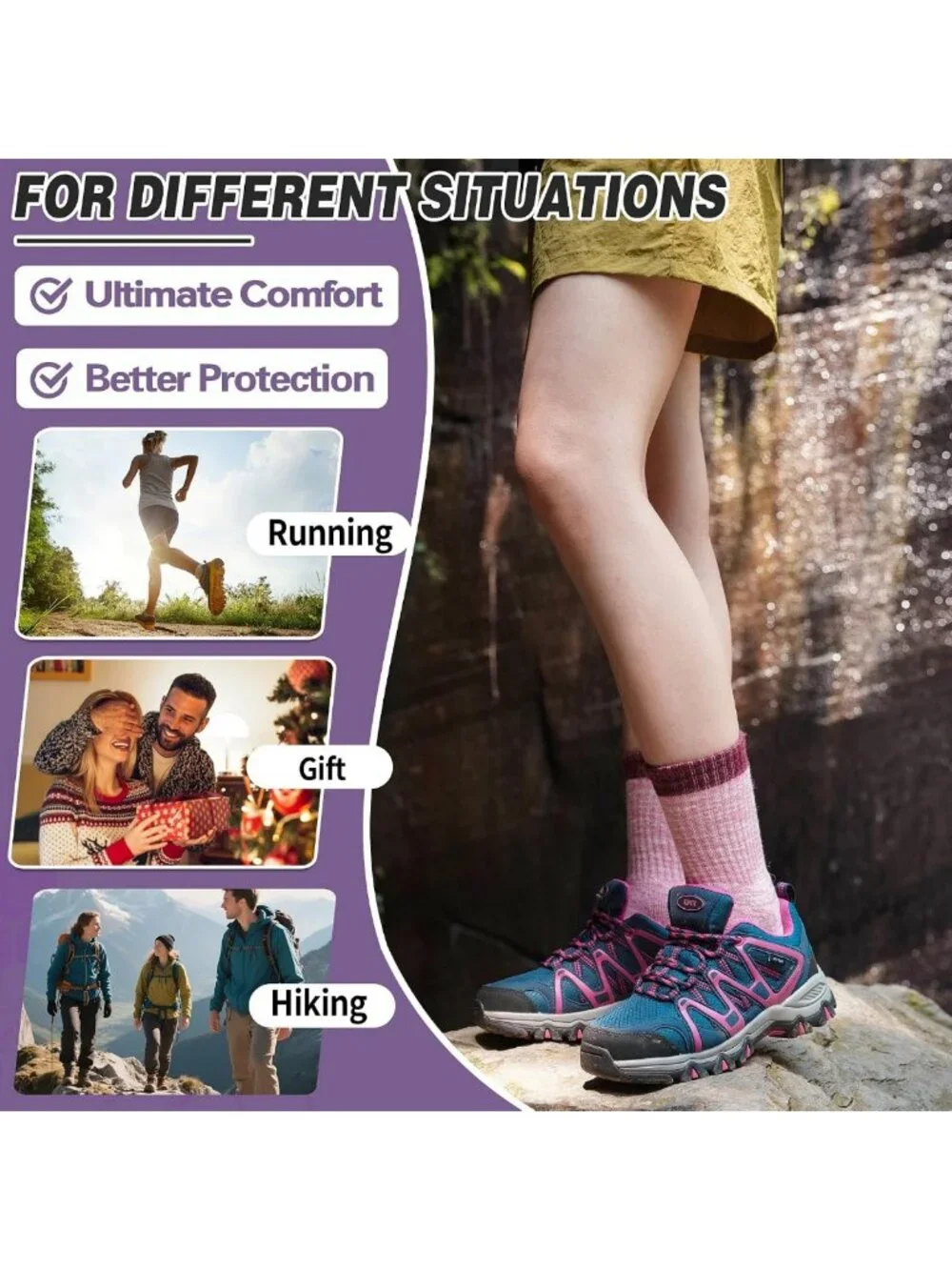 Cozy Merino Wool Hiking Socks - Thermal, Cushioned, Moisture-Wicking, 5 Pairs